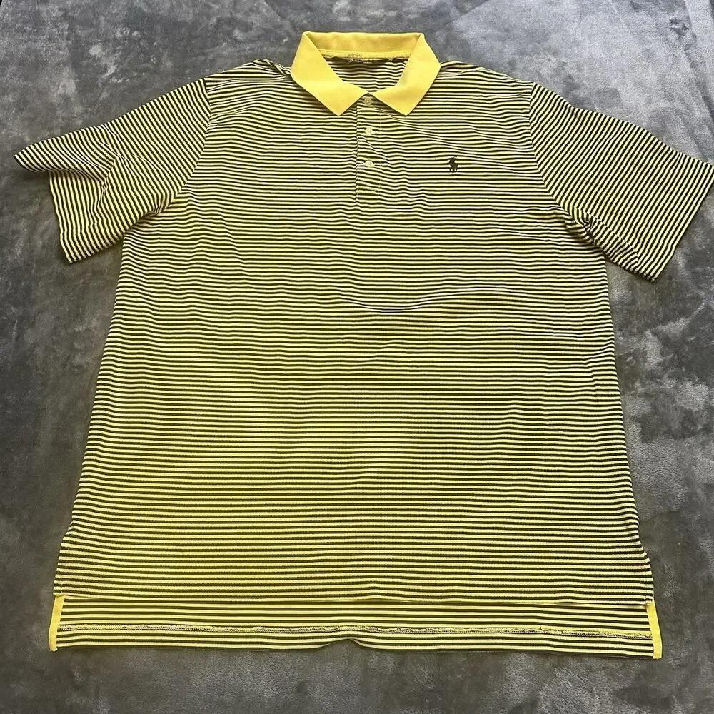 Polo Golf Ralph Lauren Shirt Mens‎ XL Black, Yellow Striped Preppy Casual